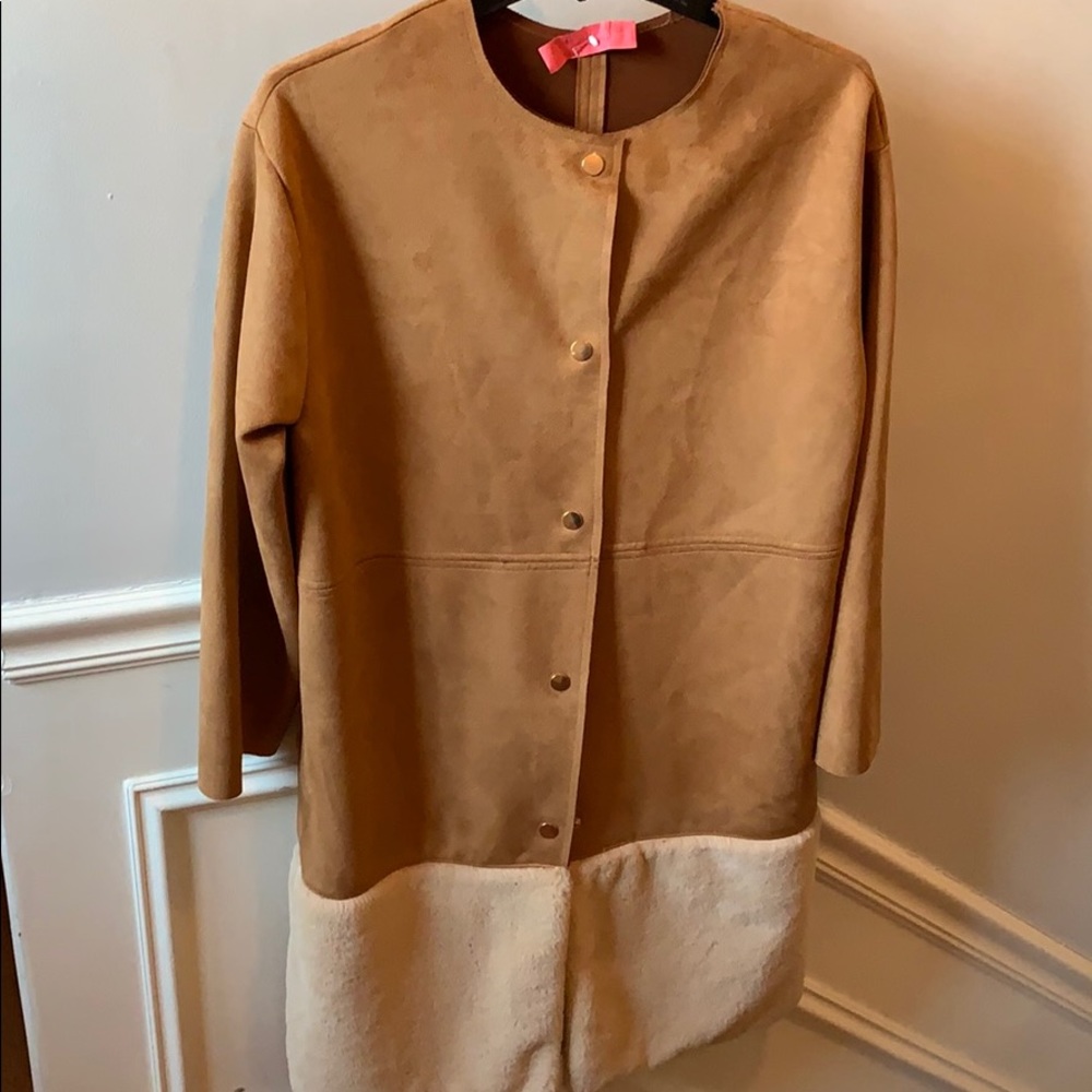 Zara warm tan faux suede long light jacket